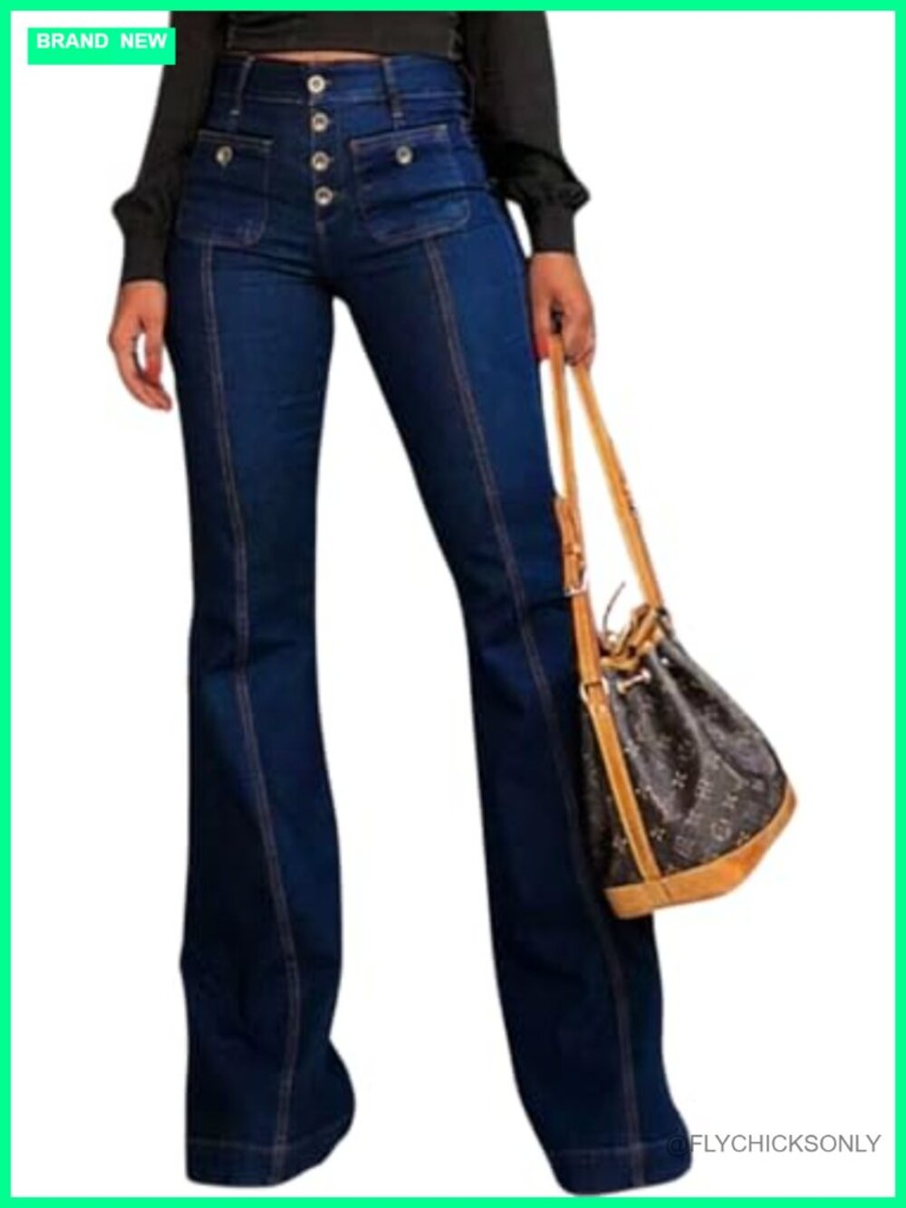 High Waist Flare Bell Bottom Stretch Denim Jeans Bootcut Pull On